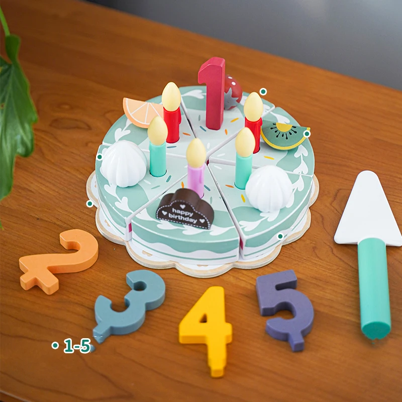 Kids Gifts Fashion Pretend Play  Cutting Wooden Simulation Cream Strawberry Birthday Cake Toy With Candles  Early Education