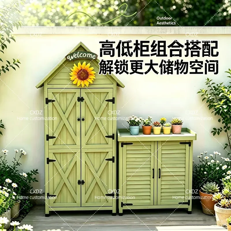 Outdoor Cabinet Balcony Storage Cabinet Garden Sundries Toolbox Waterproof Sunscreen Solid Wood Locker Locker Low Cabinet