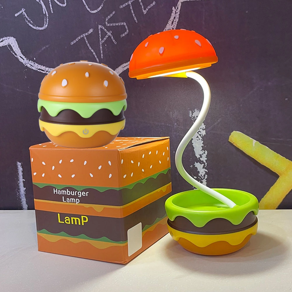 

Hamburger Nursery Night Light USB Charging Bedside Night Light Retractable Dimmable 3 Modes Flexible for Study Bedroom Office