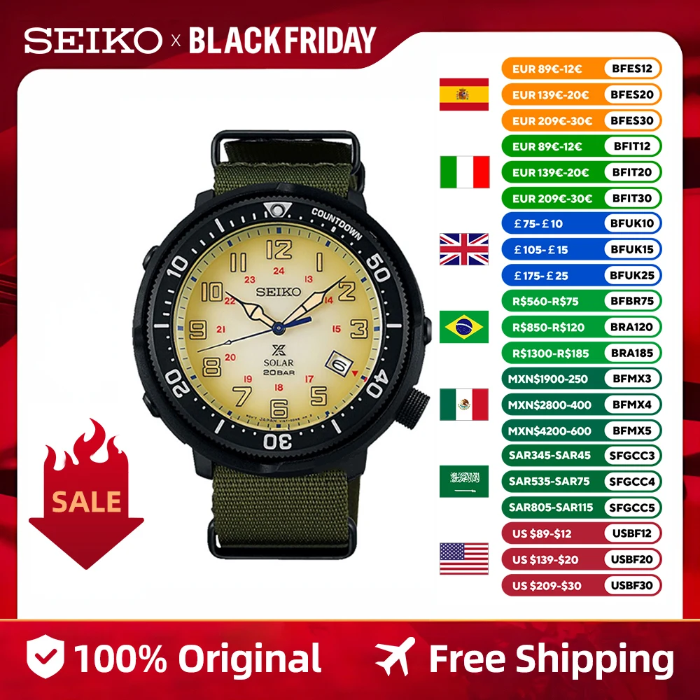 Seiko Prospex Series Quartz Watch Men's Japan Original 20 Bar Waterproof Silicone Wristband Sports Style Watch