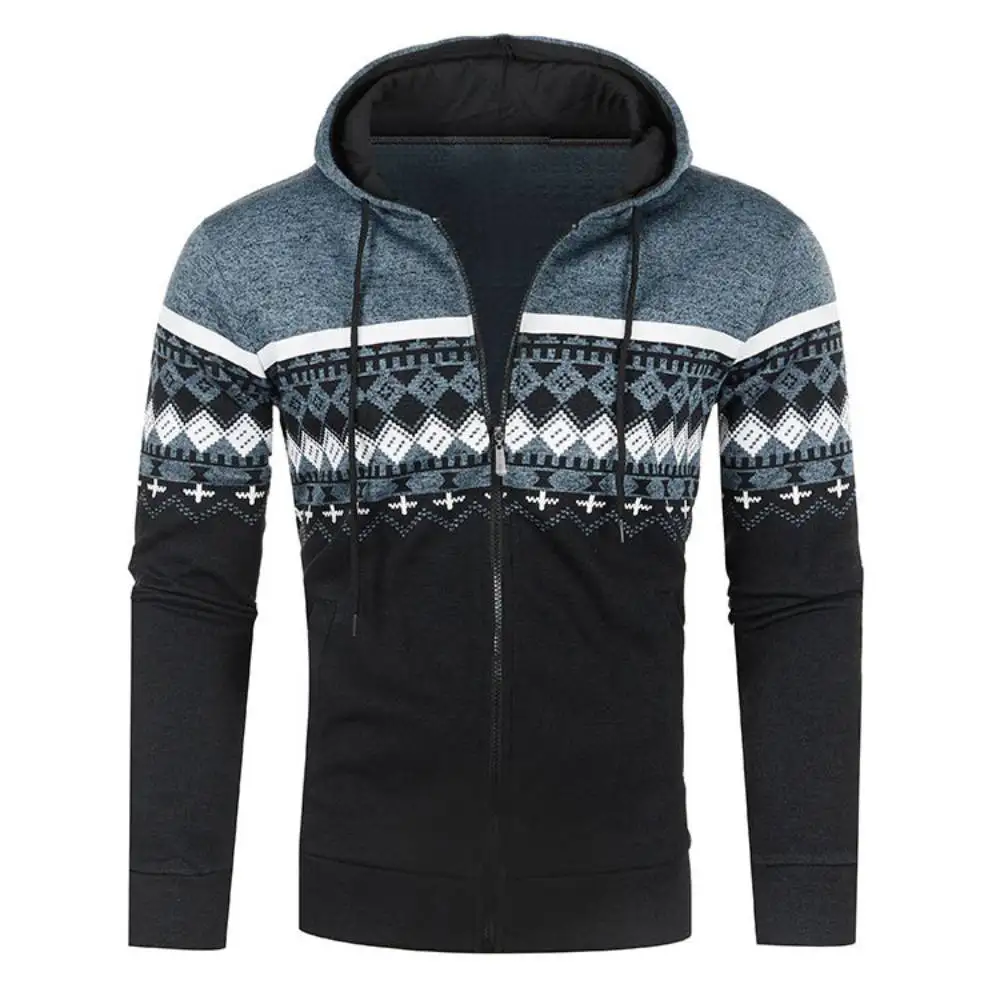 

Mens Hoodies Sweatshirt Trendy Printed Hooded Knitwear Coat Simple Zipper Cardigan Jackets Outdoor Warm Fleece Sweater Outerwear