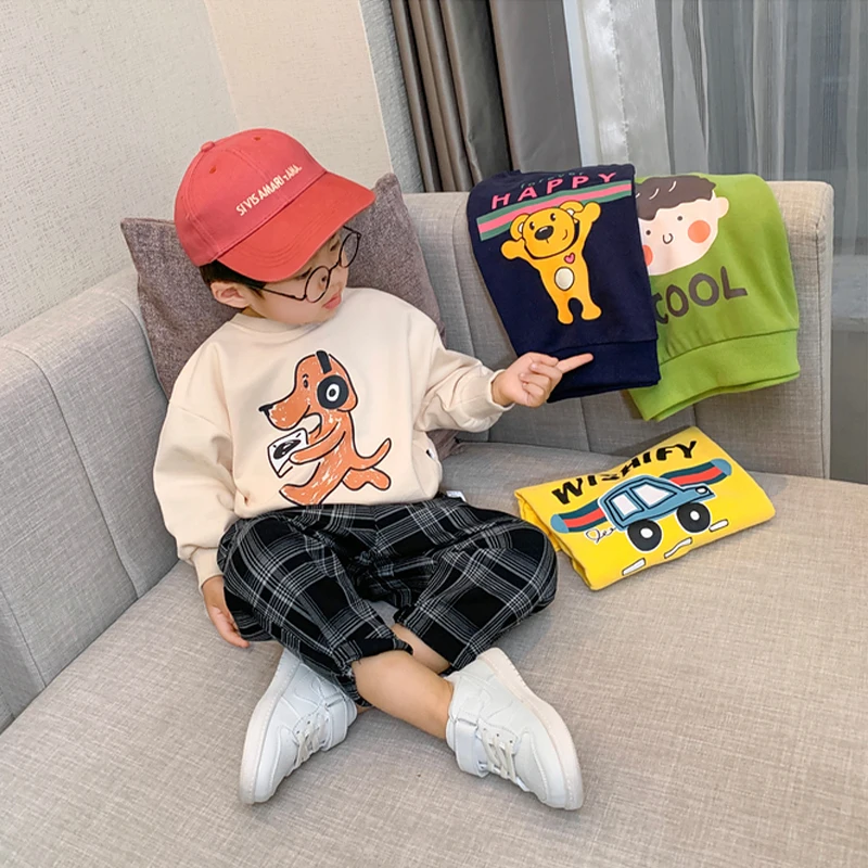 Child Cartoon Hoodies Toddler Beige Spring Long Sleeve Pullover Tops Baby Boys Casual Fashion Sports Sweatshirts Autumn Costume image 4