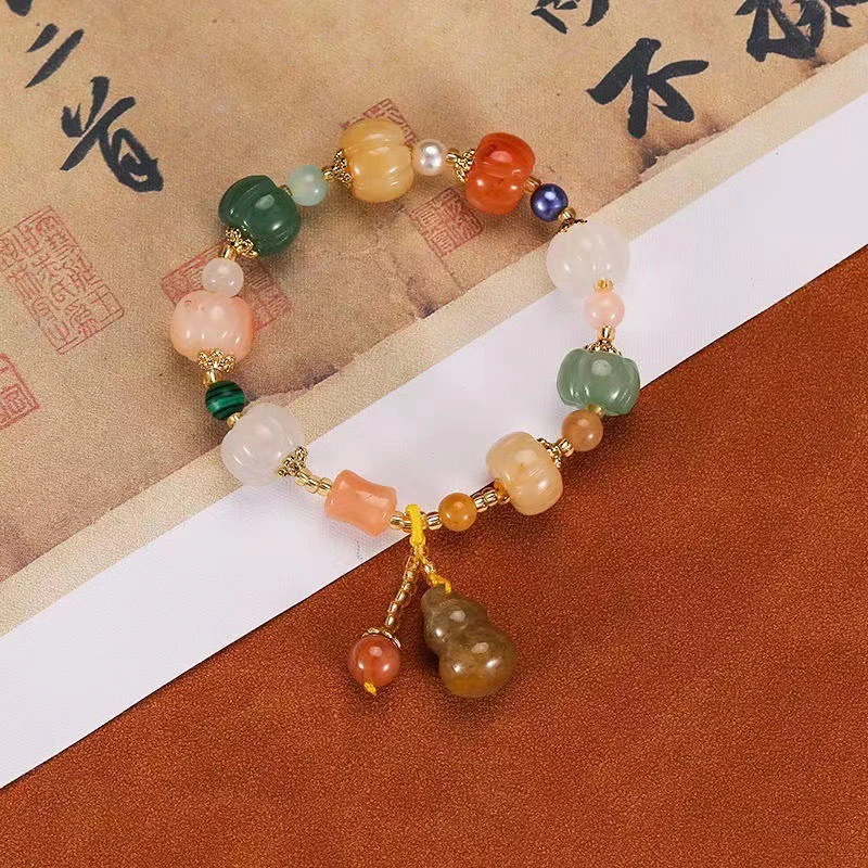 

Jade Bracelet For Women Ethnic Natural Stone Beads Joint Pendant Fashion String Wristband