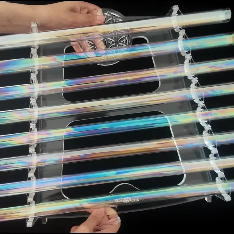 STAR LIN KUP 432Hz Crystal Harp Aurora Colored Glass Instrument with Stand Sound Healing Therapy Universe Energy Music Tool
