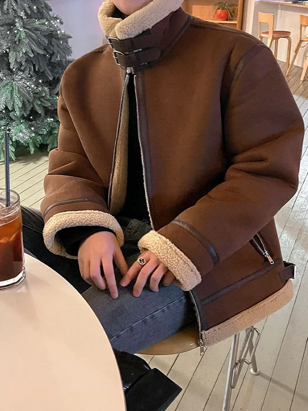 

Мужская замшевая хлопковая куртка, зимнее хлопковое пальто с подкладкой из меха ягненка, молодежное хлопковое пальто с застежкой-молнией