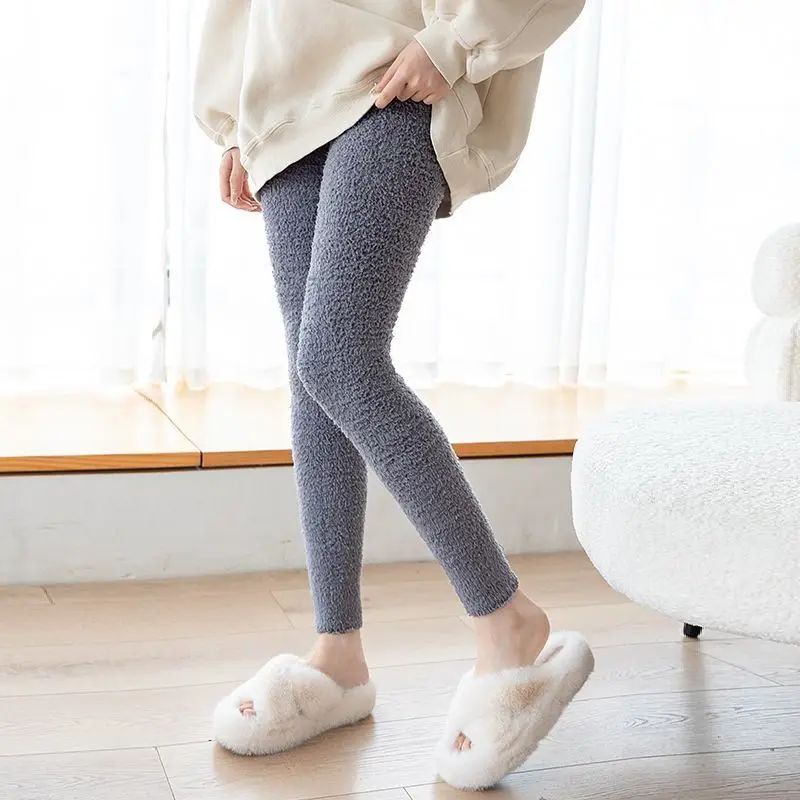 Coral Velvet Sleep Bottoms Women Warm High Waist Simple Winter Basic Ankle-length Thermal Pant Comfortable All-match Nightwear