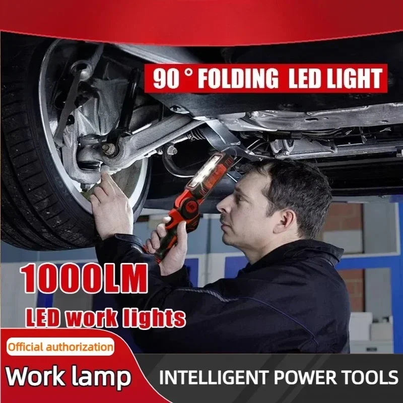 Lampe de travail lampe de poche pliante LED pour la réparation de voiture, éclairage de camping d'urgence à domicile, réglable en deux étapes pour batterie Milwaukee