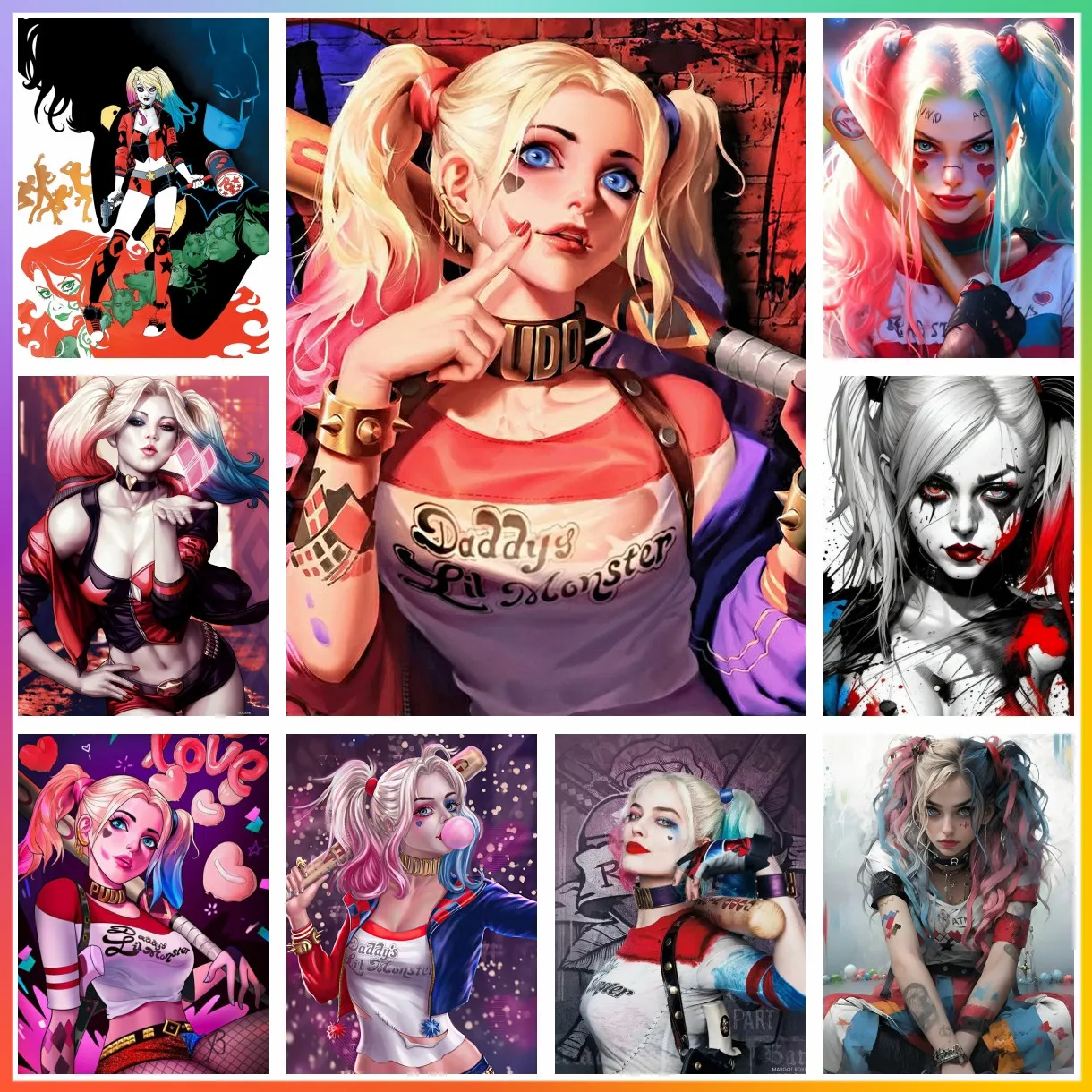 Harley Quinn DC Cartoon Diamond Painting Cross Stitch Full Drill Mosaic Embroidery Wall Decor 5D DIY Hanging Art New Big Size