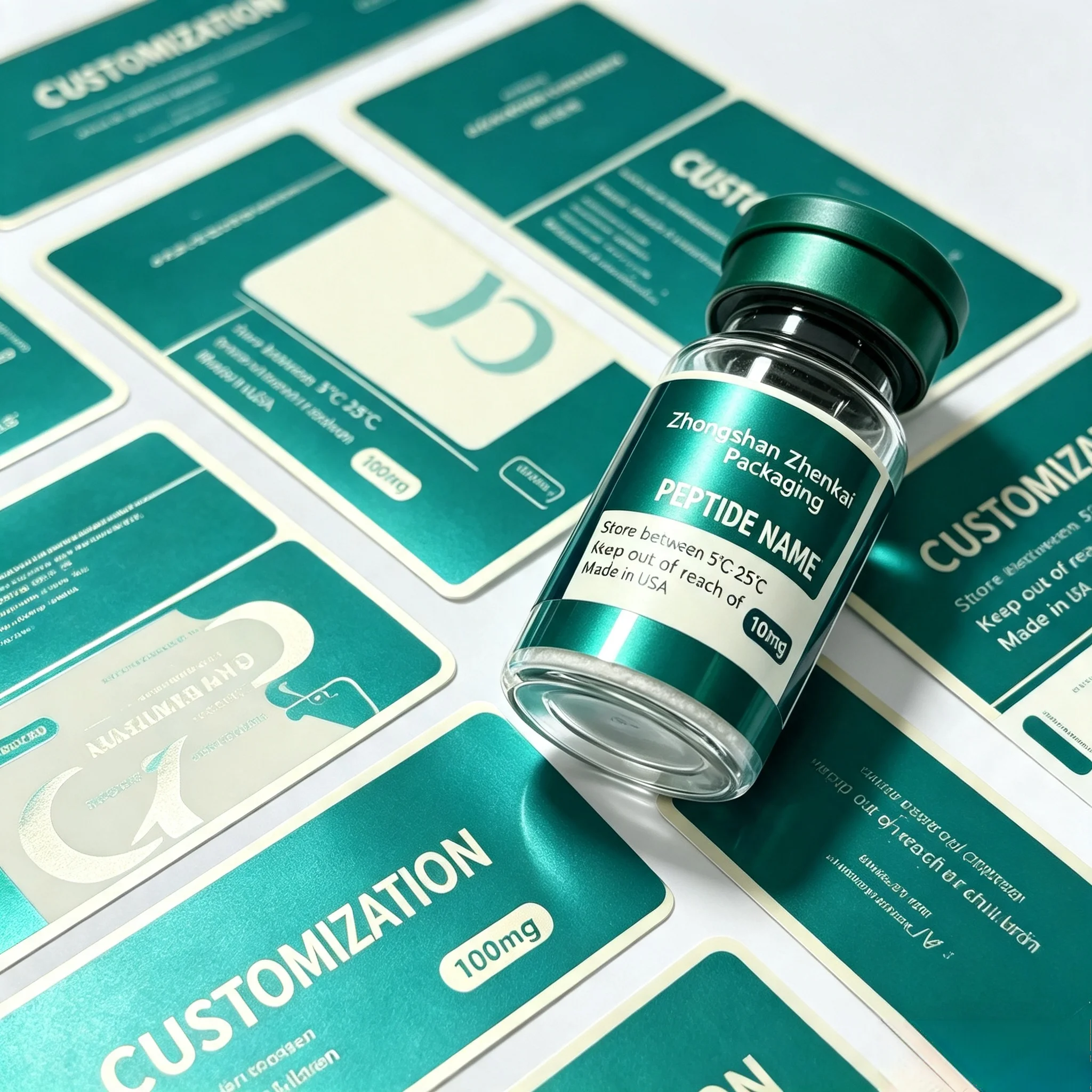 Custom Vial Paper Boxes & Waterproof Vinyl Adhesive Labels For 3ml 10ml Vials Applied In Beauty And Fitness Industry