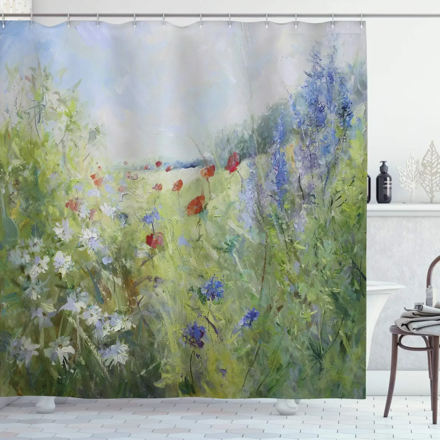 Vintage Shower Curtain Historical French Revolution Sketch with Napoleon and Woman In Garden Artwork Bathroom Curtain with Hooks