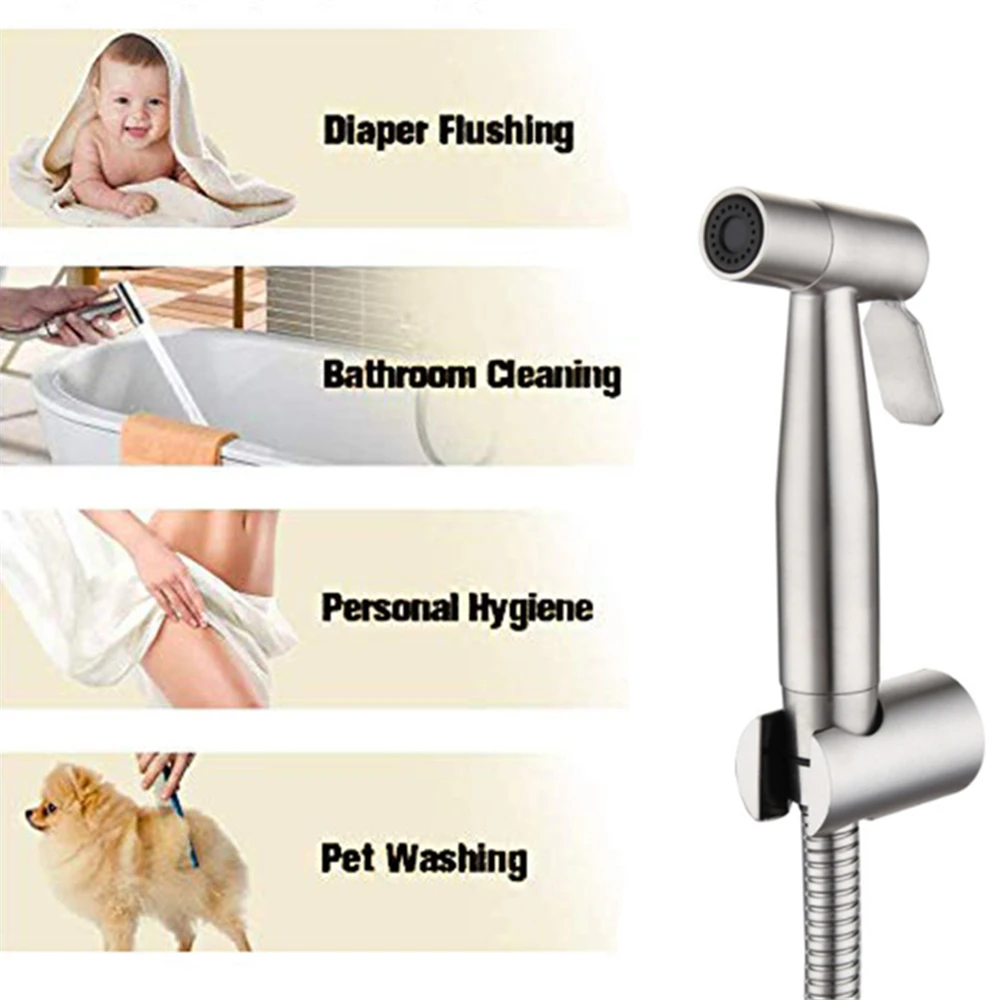 Toilet Handheld Sprayer Stainless Steel Silver Toilet Bidet Sprayer Bidet Faucet for Feminine Wash Baby Washer Bathing Pet G1/2