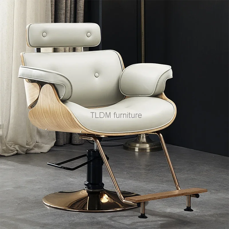 Barbershop Luxury Salon Chair Retro Gold Leg Beauty Vintage Salon Chair Portable Swivel Silla De Barbero Commercial Furniture