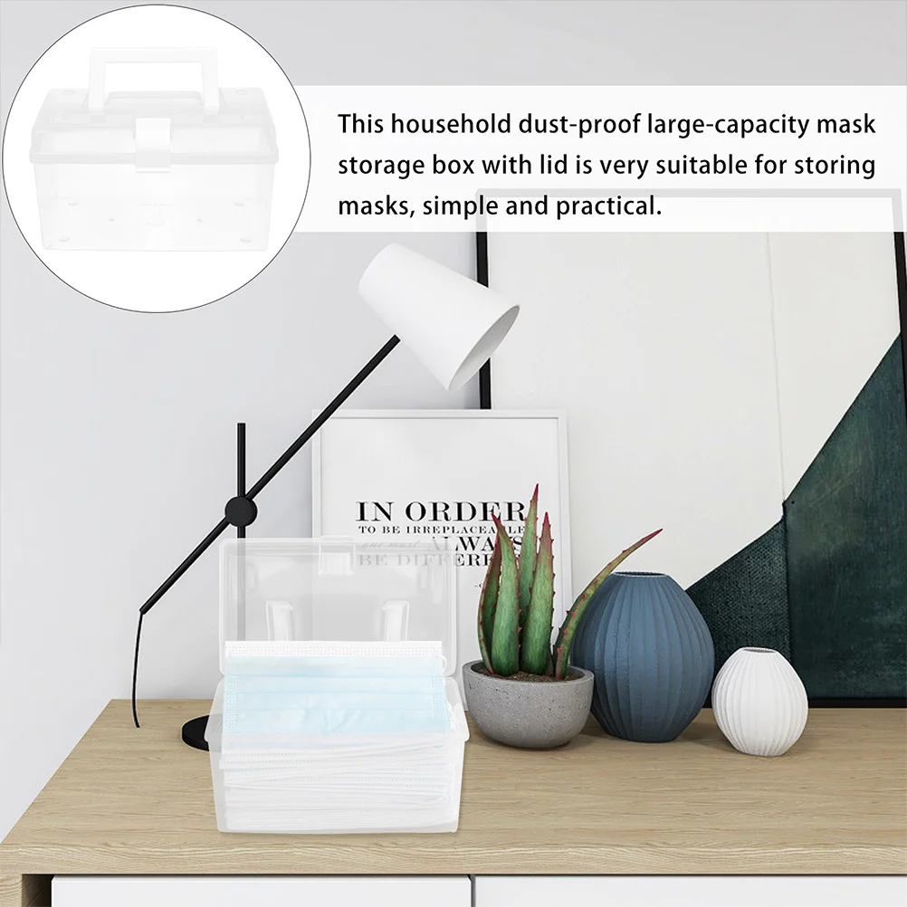 

2Pcs Dustproof Face Mask Storage Box Transparent Lid Design Large Capacity Organizer Portable Protective Case