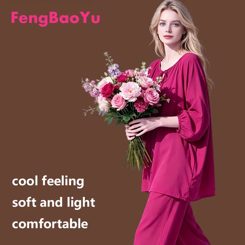 

Женская футболка из хлопка и шелка Fengbaoyu - Свободный домашний и повседневный топ большого размера для женщин - Комплект для сна - Удобный и прохладный летний вариант