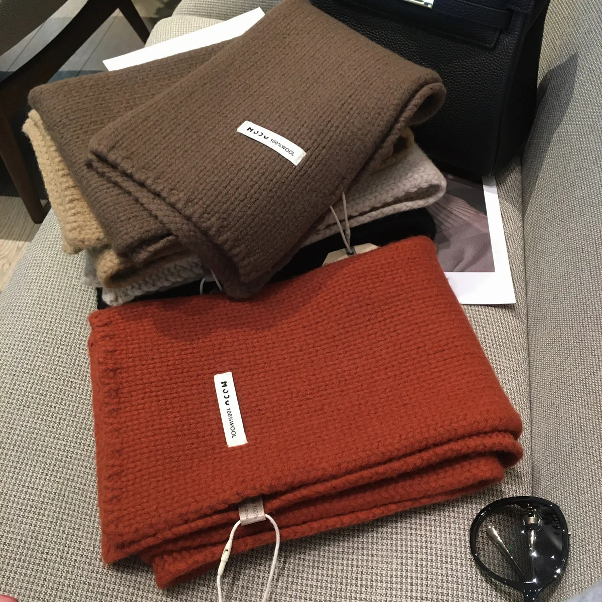 

Новый однотонный шарф из австралийской чистого хлопка с грубой иглой, 100% кашемировый шарф, мужской и женский зимний универсальный теплый вязаный шарф