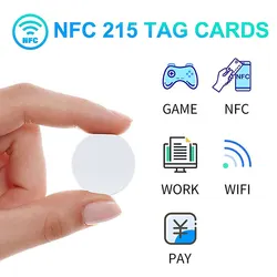 Round 50/100pcs NTAG215 NFC Coin Tags 13.56MHz Ntag215 Blank White/Black Card Label RFID Ultralight Labels 25mm Diameter