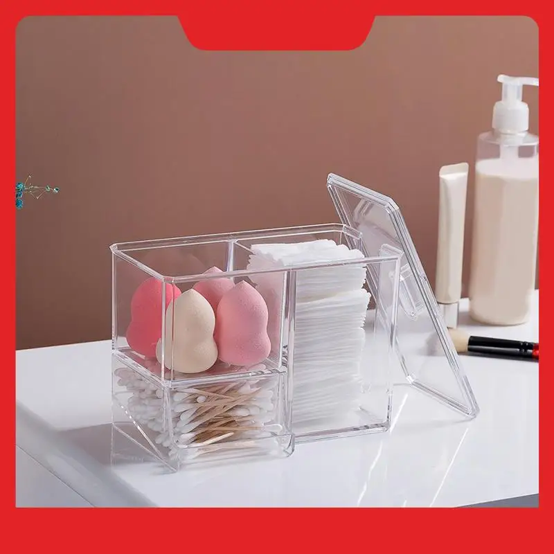 

Cotton Pad Holder Lid Container Cotton Swabs & Ball Holder Pad Box 4 Compartment (1 Pcs,Trasparente)