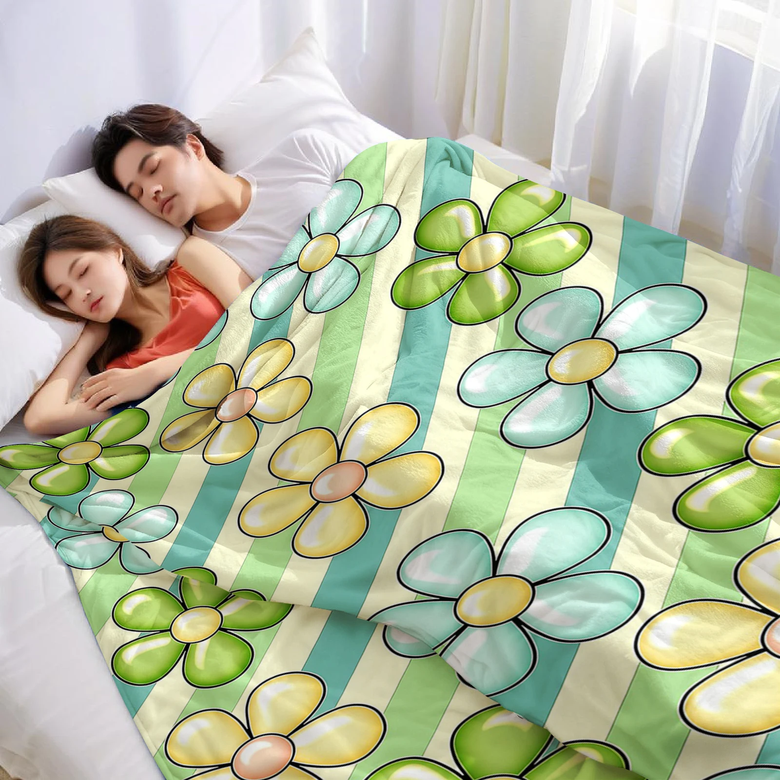 Diagonal Shiny Flower Lightweight Microfiber Soft Christmas Fleece Blanket Warm Cozy Throw for Bed Sofa Office Travel All Season