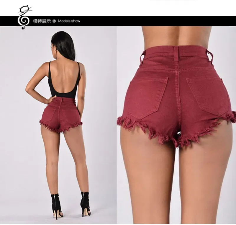 Denim Shorts Women Pant Jeans Slim Fit High Waist Straight Trousers Y2k Streetwear Hip Wrap Raw Edge Beach Work Summer view 5