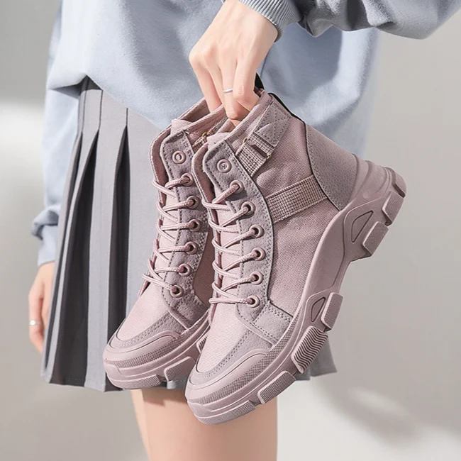 Women Boots Canvas Ankle Boots for Women Platform Desert Boots High-top Shoes Woman Hiking Women's Sneaker Trend Motorcycle Boot