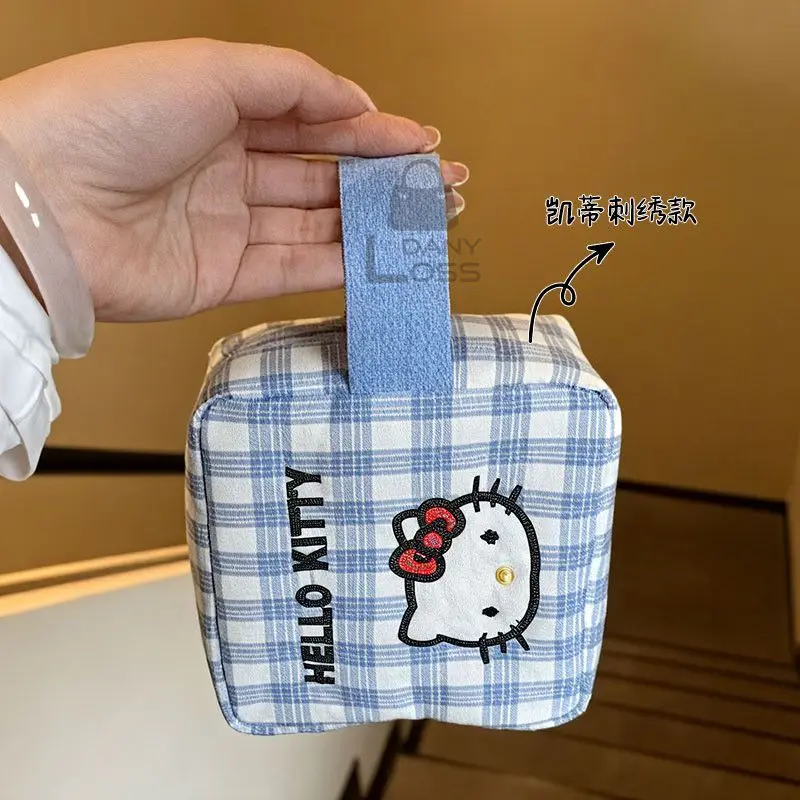 

Sweet Hello Kitty Anime Kawaii Sanrio Makeup Bag Cute Cartoon Storage Large Capacity Student Portable Square Bag Gifts Toys
