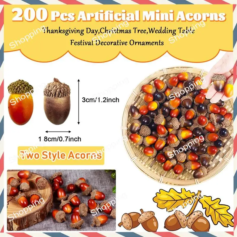M20K 200 個ミニ人工ドングリ、秋の感謝祭ハロウィーンの装飾用の天然キャップ付きバルク、結婚式の装飾使いやすい