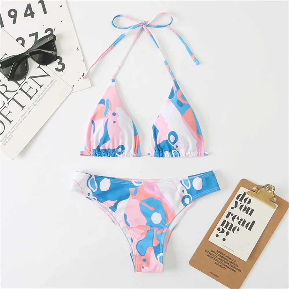 

Triangle Micro Bikini Thong String Backless Swimsuit Y2k Print Vacation Swimwear Women Trend Beach Bathing Suit Biquini Feminino