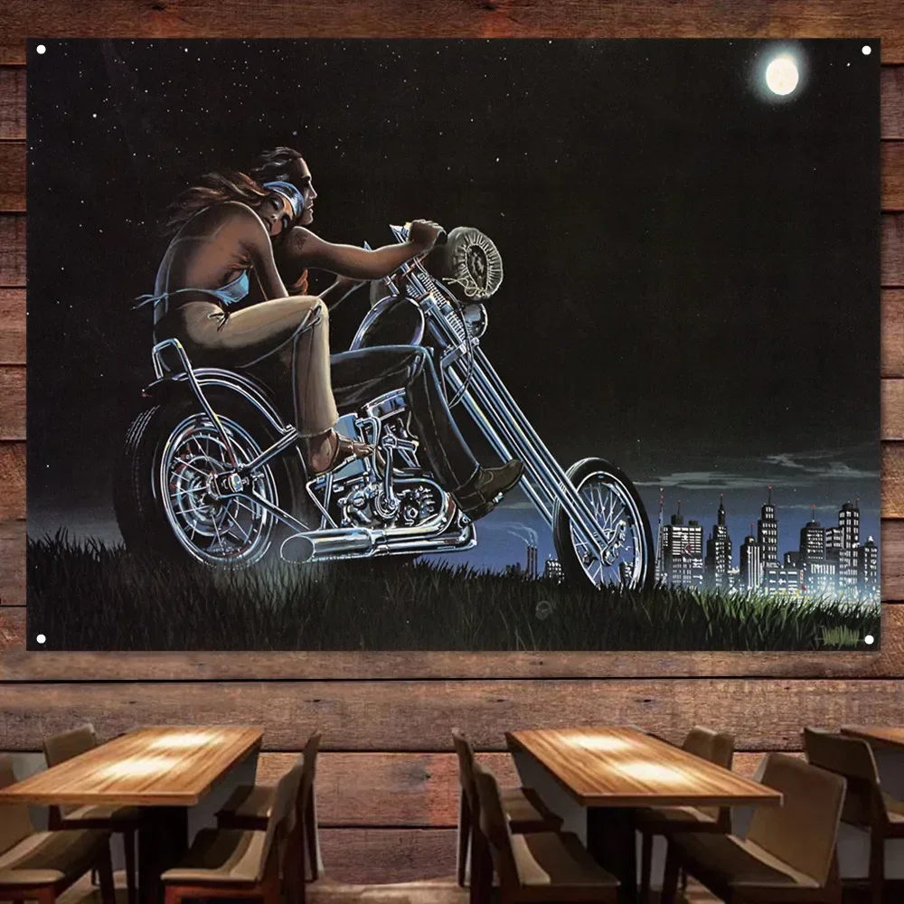 Homeward Bound Motorcycle Flag Banner Motor Rider Decor Poster Wall Art Vintage Sign Motor Car Painting For Garage Man Cave