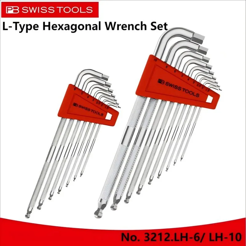 PB SWISS TOOLS No.3212.LH-6/LH-10 L-Tools: Double Knurled Hex Wrench Set with Ball End | Safe, Durable Pro-Grade