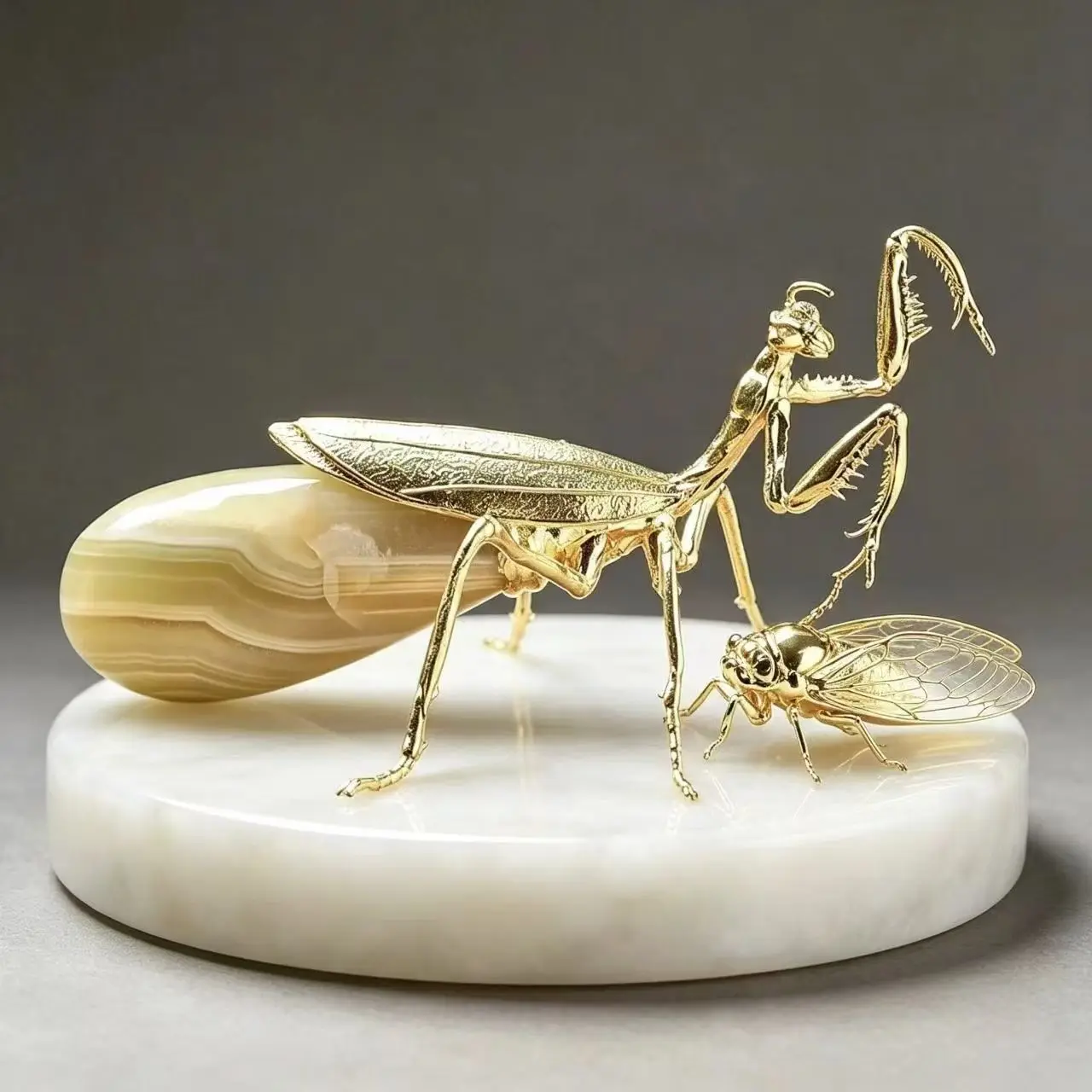 Chinese light luxury golden mantis cicada ornament study tea table decoration golden cicada mantis craft collection decoration
