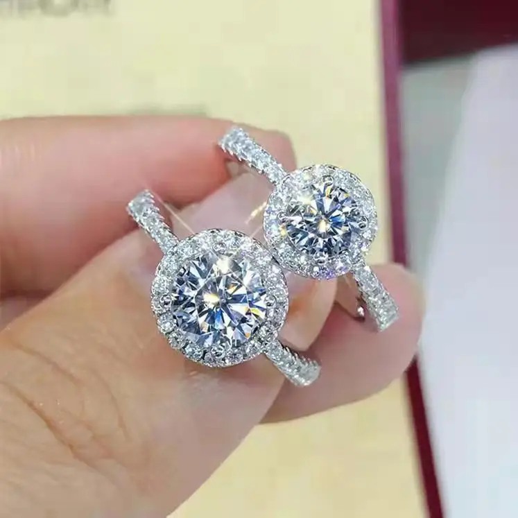 Fashion Women's Open Princess Round Bag Moissanite Ring 1 karat Simulation Mossam Diamond Proposal Ring for Women