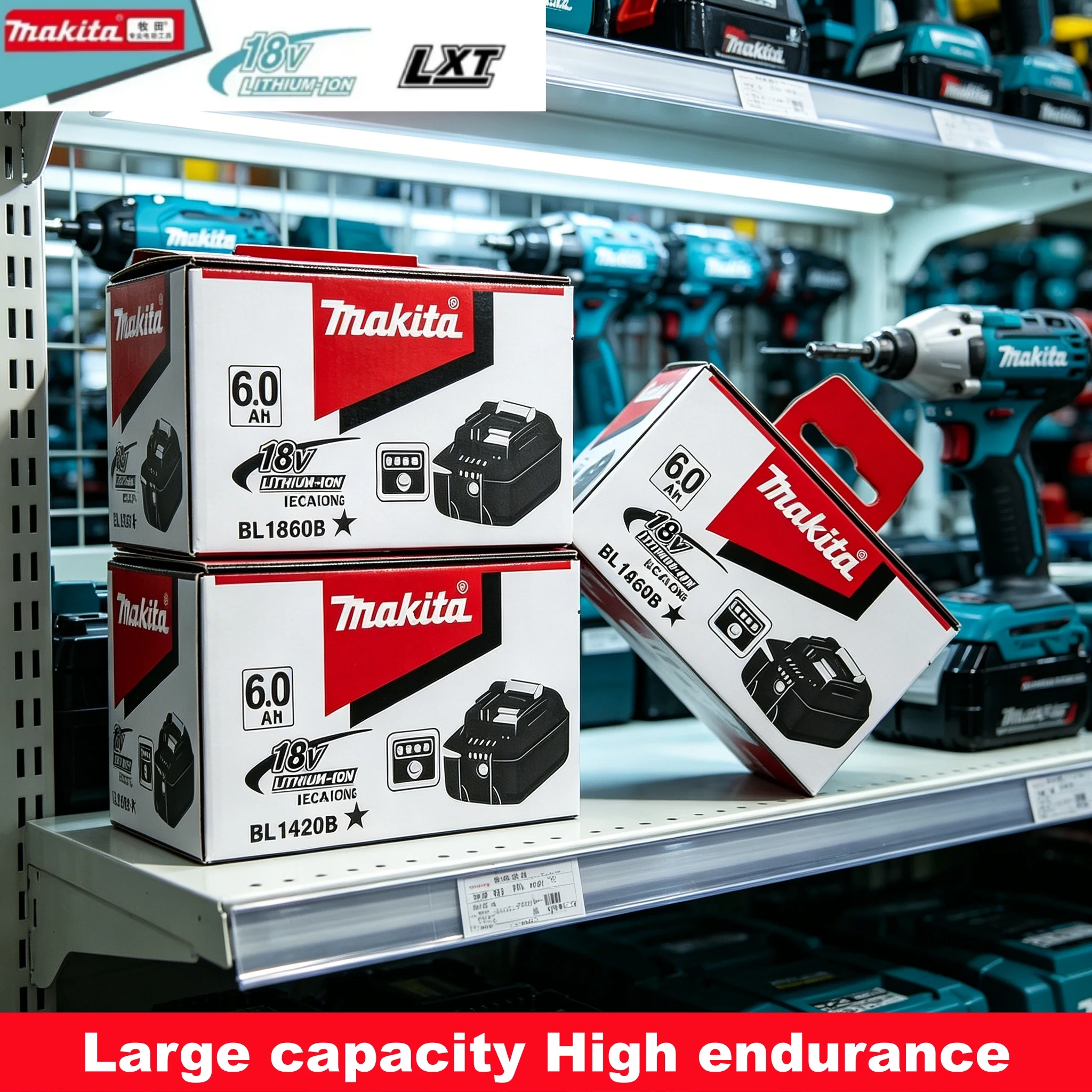 

Genuine Makita 18V 6Ah High Capacity Lithium Ion Battery Long Lasting BL1860B Compatible with All Makita 18V LXT Industrial Tool