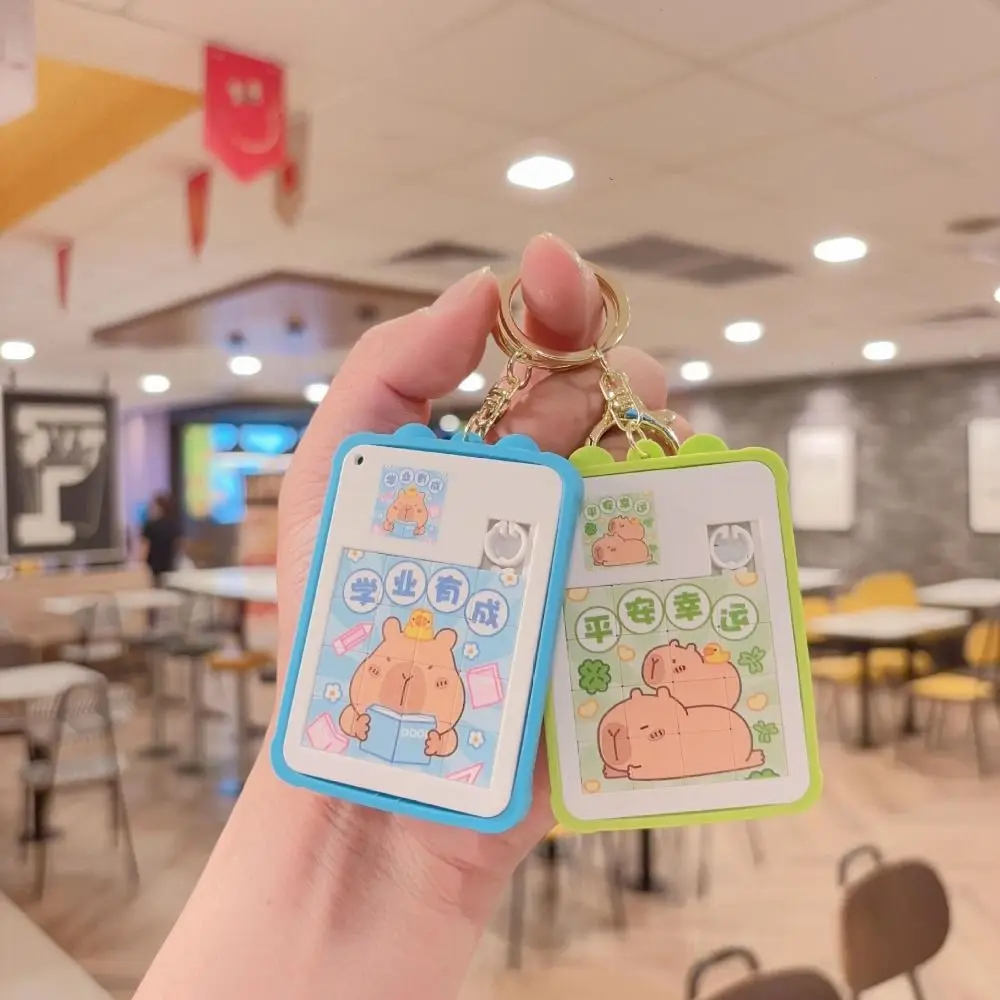 Huarong Road Capybara Key Chain Cartoon Puzzle Capibara Jigsaw Keyring Kawaii Jigsaw Kapibara Pendant Toy Car Decoration