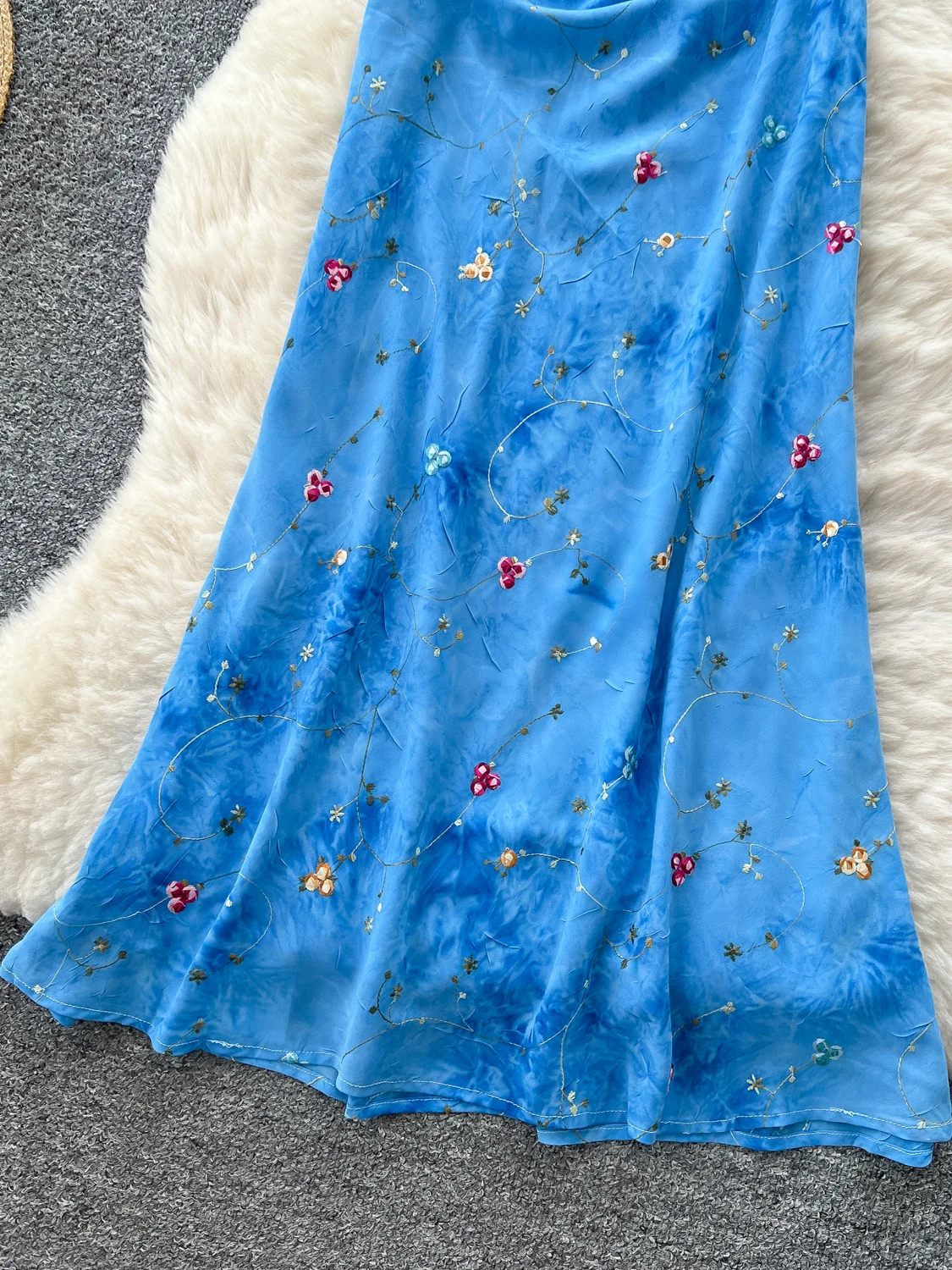 Retro Spitze Splice Bubble Sve Blumendruck Sommer Schlankheits Chiffon Dr Damen A-Linie Rock mit hoher Taille Ort Sve Dr