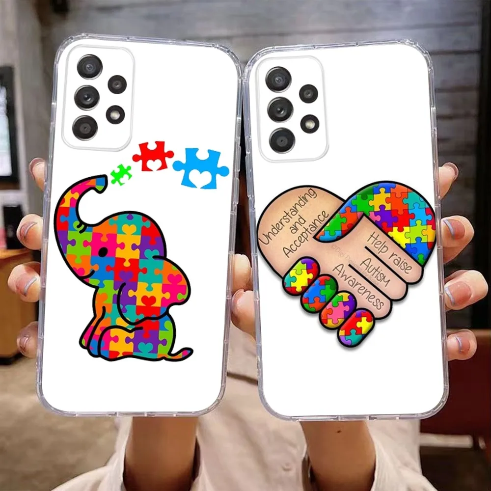 Puzzle Autism Awareness Phone Case For Samsung Galaxy A71,70,52,51,40,31,A50,30S,21S,Note20ultra Transparent Cover