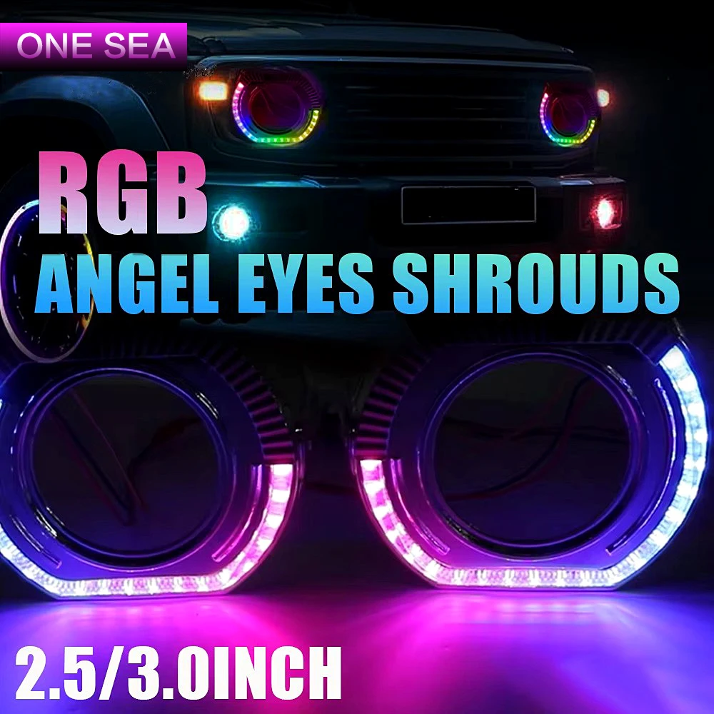 2,5/3,0-дюймовые вращающиеся динамические светодиодные многоцветные кожухи «ангельские глазки» RGB для фар, проектора DRL, чехлы Halo с управлением через приложение