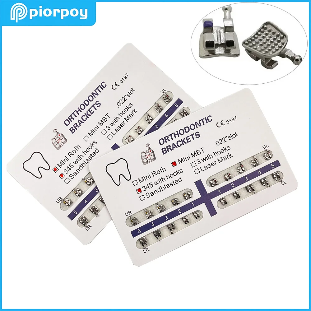 PIORPOY - Brackets de Ortodoncia Dental, 1 Kit, Brackets Metálicos Monobloque para Dientes, Mini Roth MBT 022, Accesorios de Ortodoncia