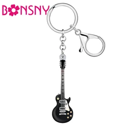 Bonsny Acrylic Black White Guitar Key Chains Musical Instruments Keychains Key Ring Car Backpack Charms For Women Teens Friends