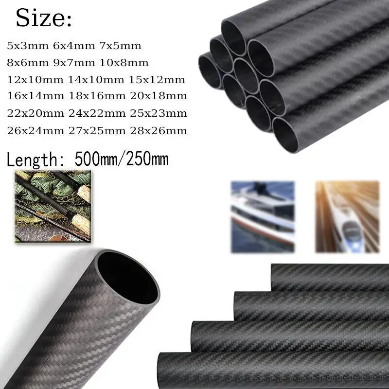 1pcs High Rigidity Carbon Fiber Pipe OD 5-28mm, 200/500mm Long for Plant Protection Drone DIY Building & Repair Frame Material