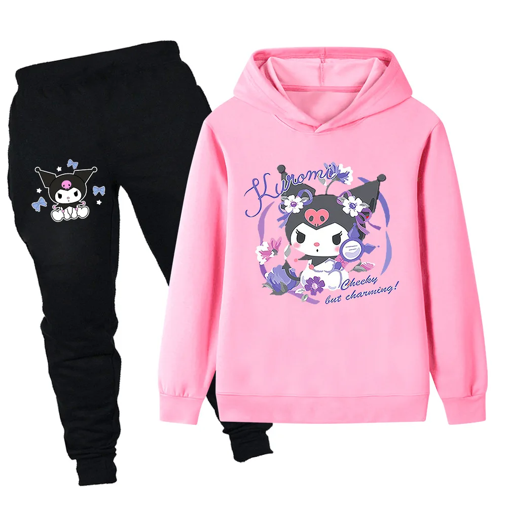 

Children's autumn and winter outdoor leisure long-sleeved two-piece suit girls Sanrio Kuromi cute printed hooded sweatshirt suit