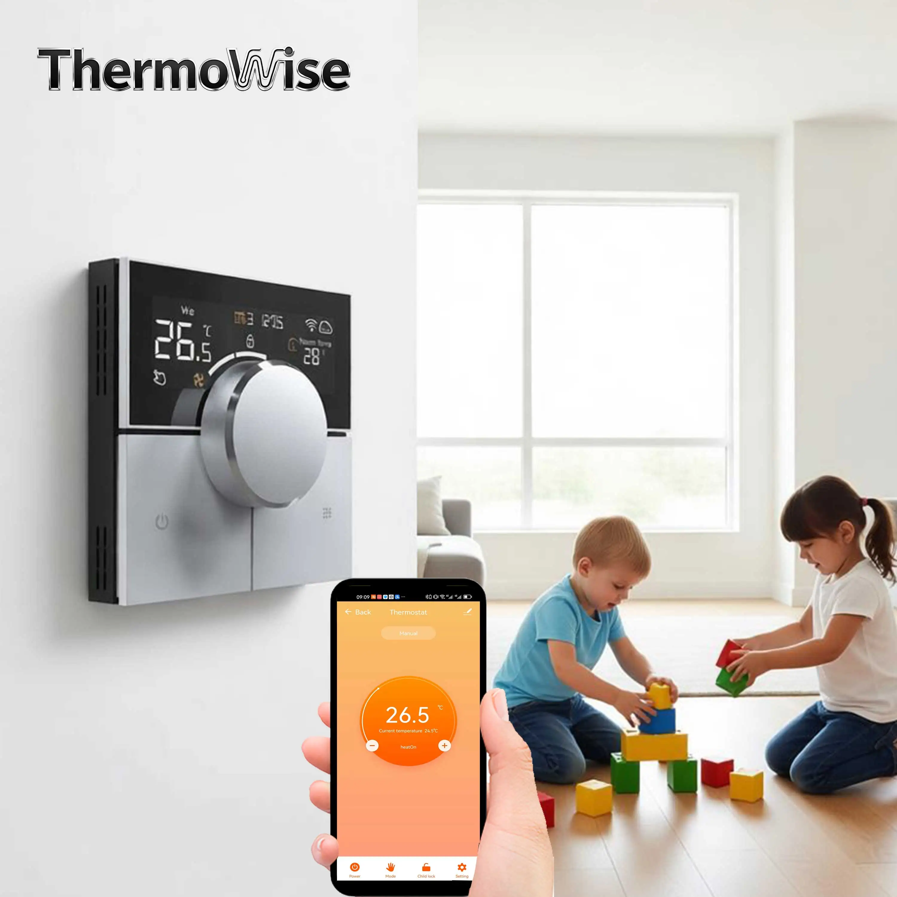 WIFI Heating/Cooling Knob Thermostat for Set 1-70 Degrees Control Work Floor Heating Boiler Actuator Switch Holiday Mode