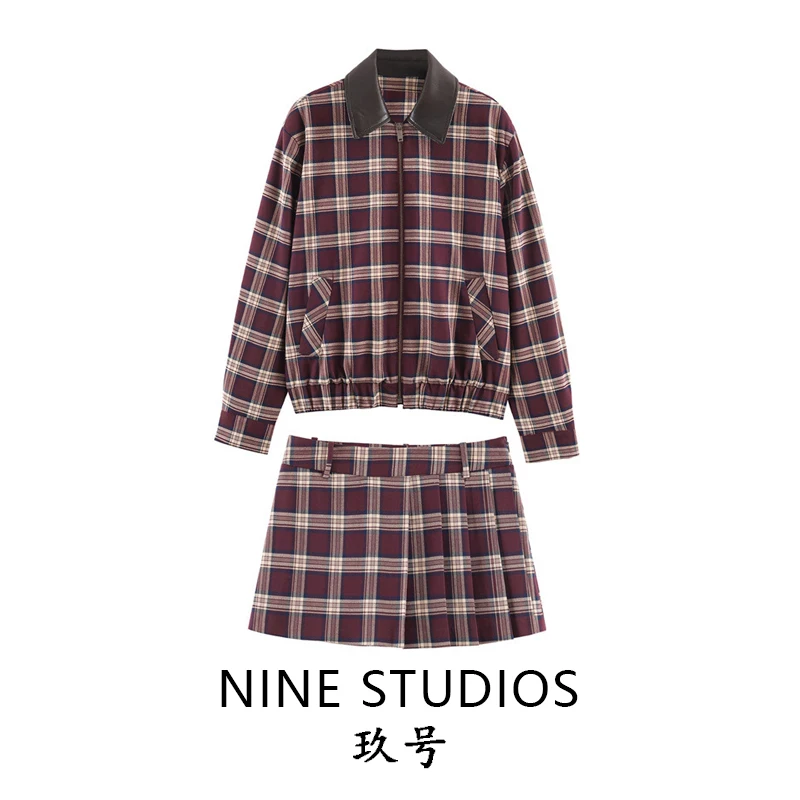 NINE ZAR Conjunto de pantalones y falda ancha plisada de piloto a cuadros para mujer, traje de invierno Faionable, abrigo largo Regular de longitud ort