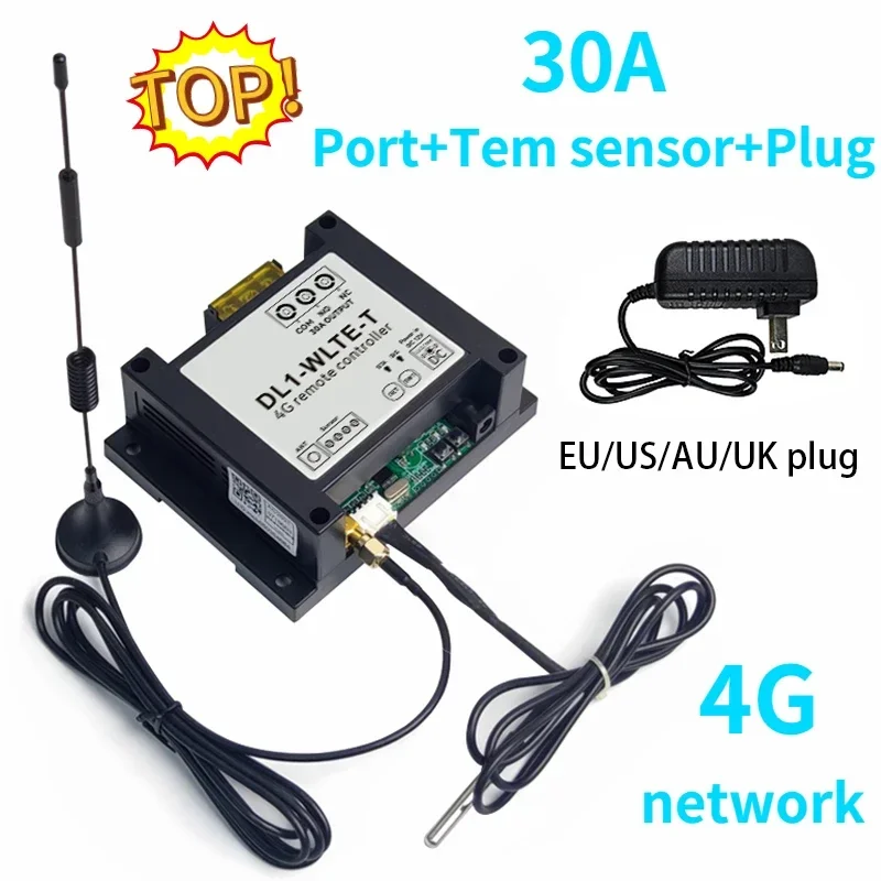 DL1-WLTE-TVC Smart GSM 4G LTE Controller SMS Remote ON/OFF 30A Big Power Relay Switch Temperature Monitor Power Failure Alarm