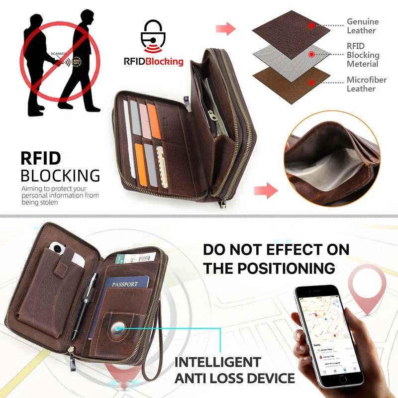 Fashionable British Style Litchi Pattern Skin  Anti Theft Brush Double Zipper Handbags Wrist Band Password Lock Travel Passport