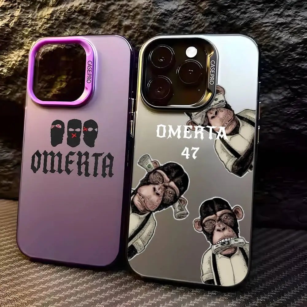O-omertas M-Maes 47 Logo Telefon Fall Für IPhone 16 15 14 13 12 11 Plus Pro Max Mehrfarbige Aurora Laser stoßfest Funda Abdeckung