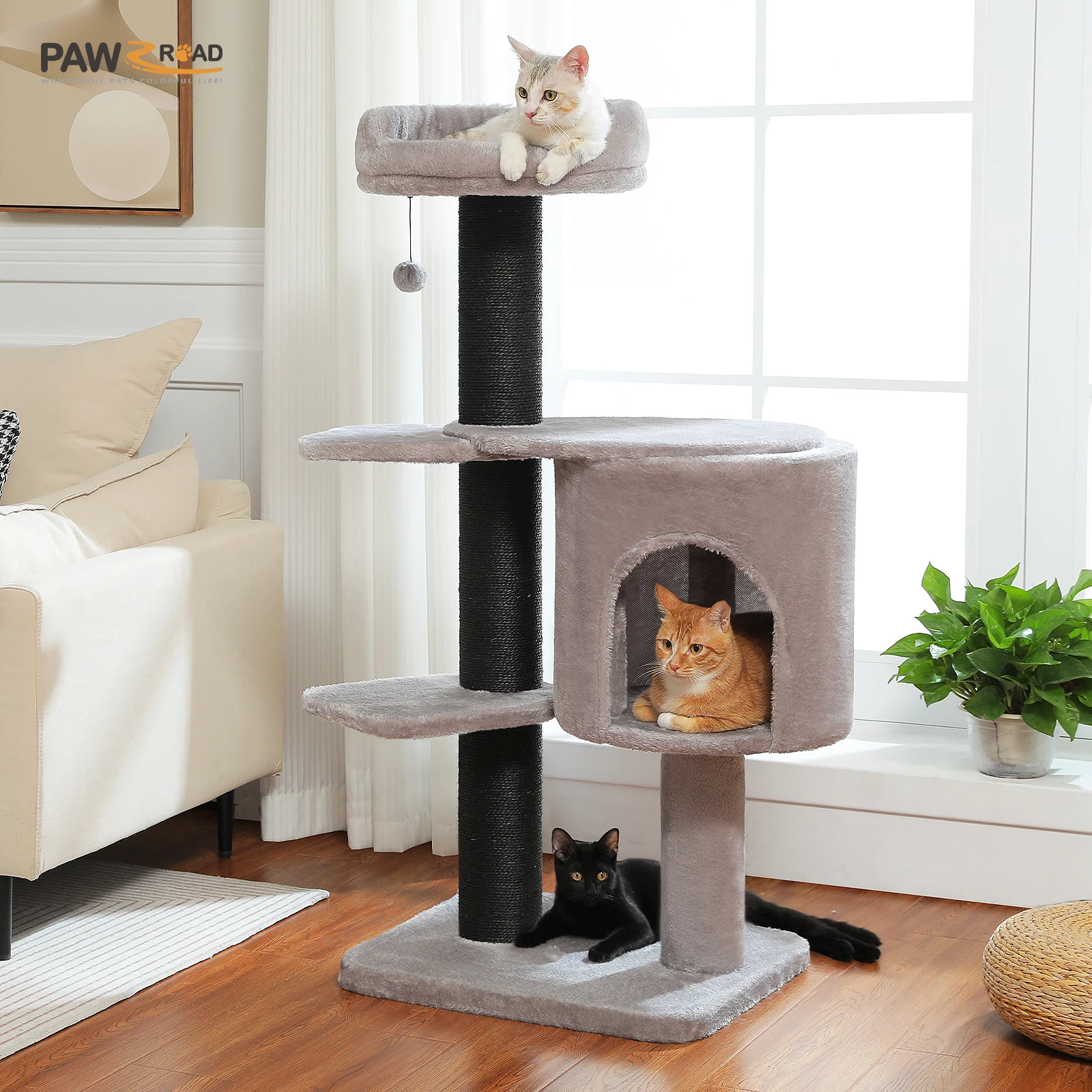 

Large Cat Tree with Thick Scratching Posts, Heavy-Duty Cat Tree for Large Adult Cats, Spacious Cat Condo for Big Cats, Cat Toys