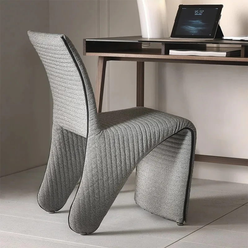 

Simple desk and chair gray cotton and linen metal inner frame modern style back chair home casual dressing chair