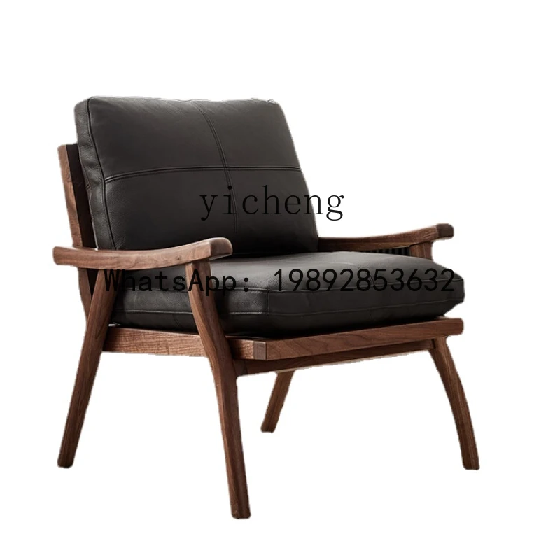 

Кожаный диван из цельного дерева для гостиной, минималистичный дизайнерский стул для отдыха