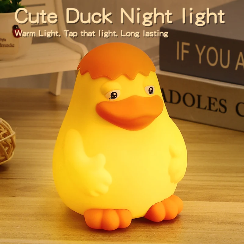 Cute Duck Night Light Warm Light Protect Eyes Long Lasting Bedside Decoration Comfortable Touch Charging Silicone Lamps