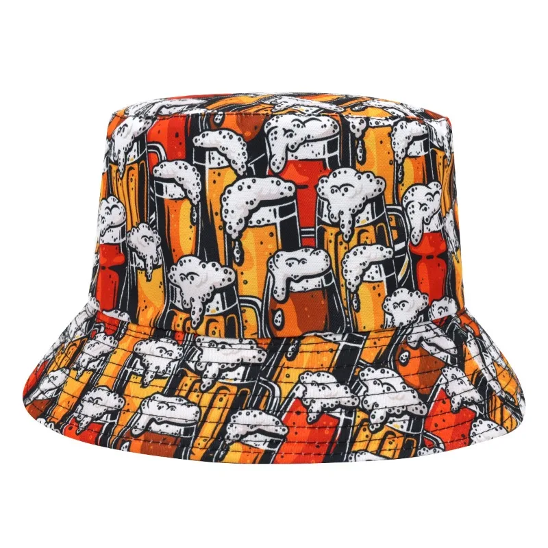 Beer Print Bucket Hat Festival Party Decorate Fisherman Hat Women Men Summer Outdoor Sun Protection Panama Reversible Sun Gorras view 2